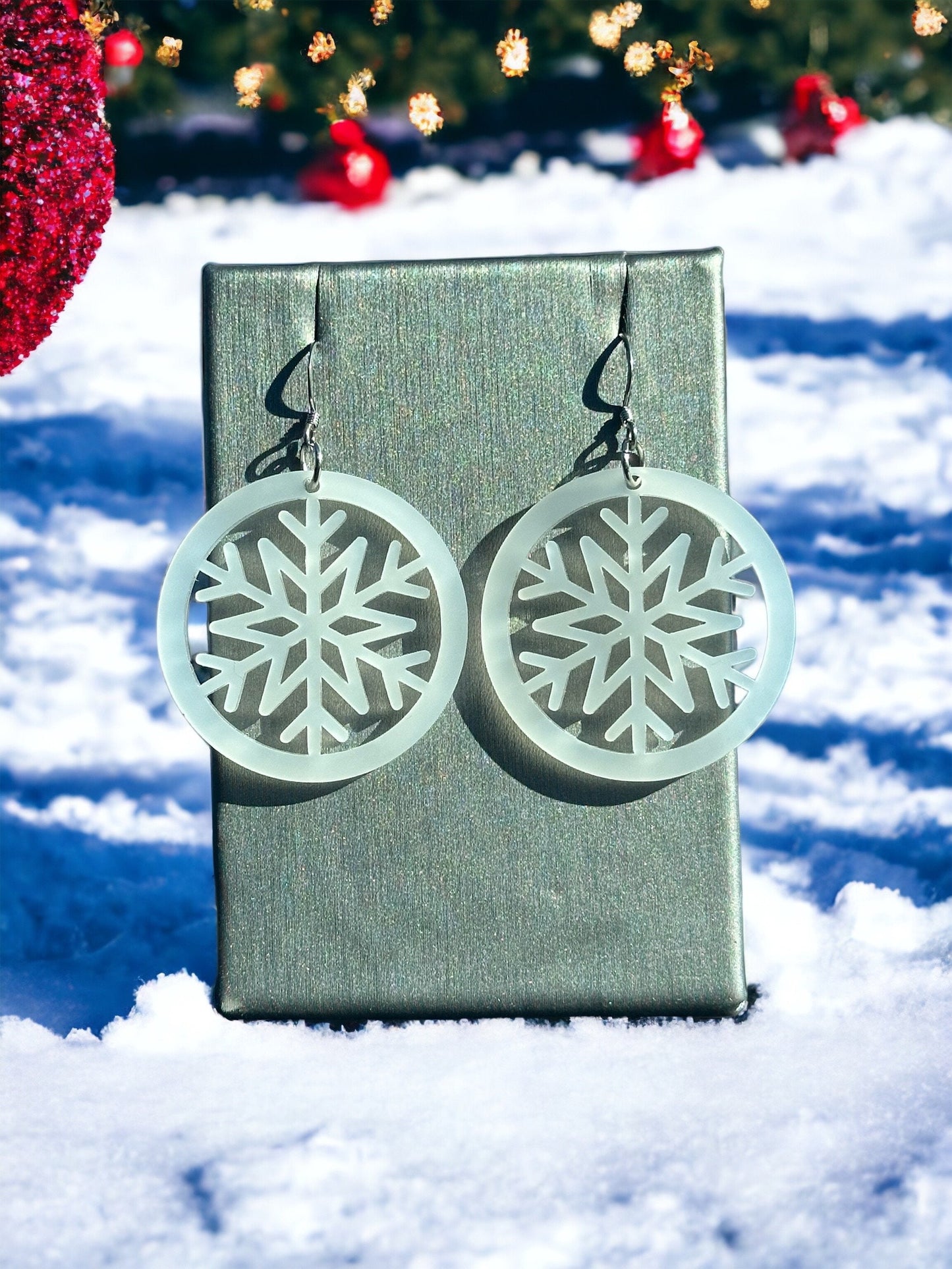 Snowflake Earrings Hypoallergenic Stainless Steel hook, Lightweight Acrylic