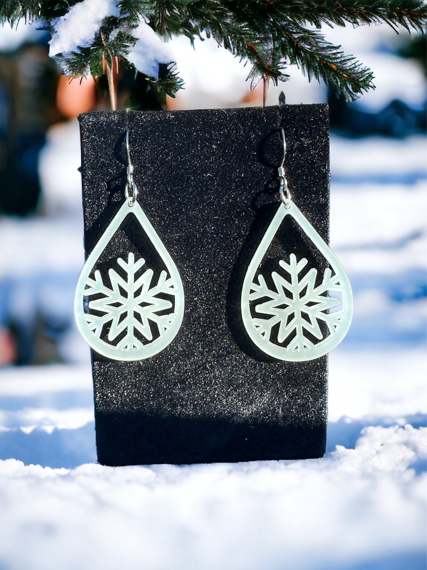 Snowflake Earrings Hypoallergenic Stainless Steel hook, Lightweight Acrylic