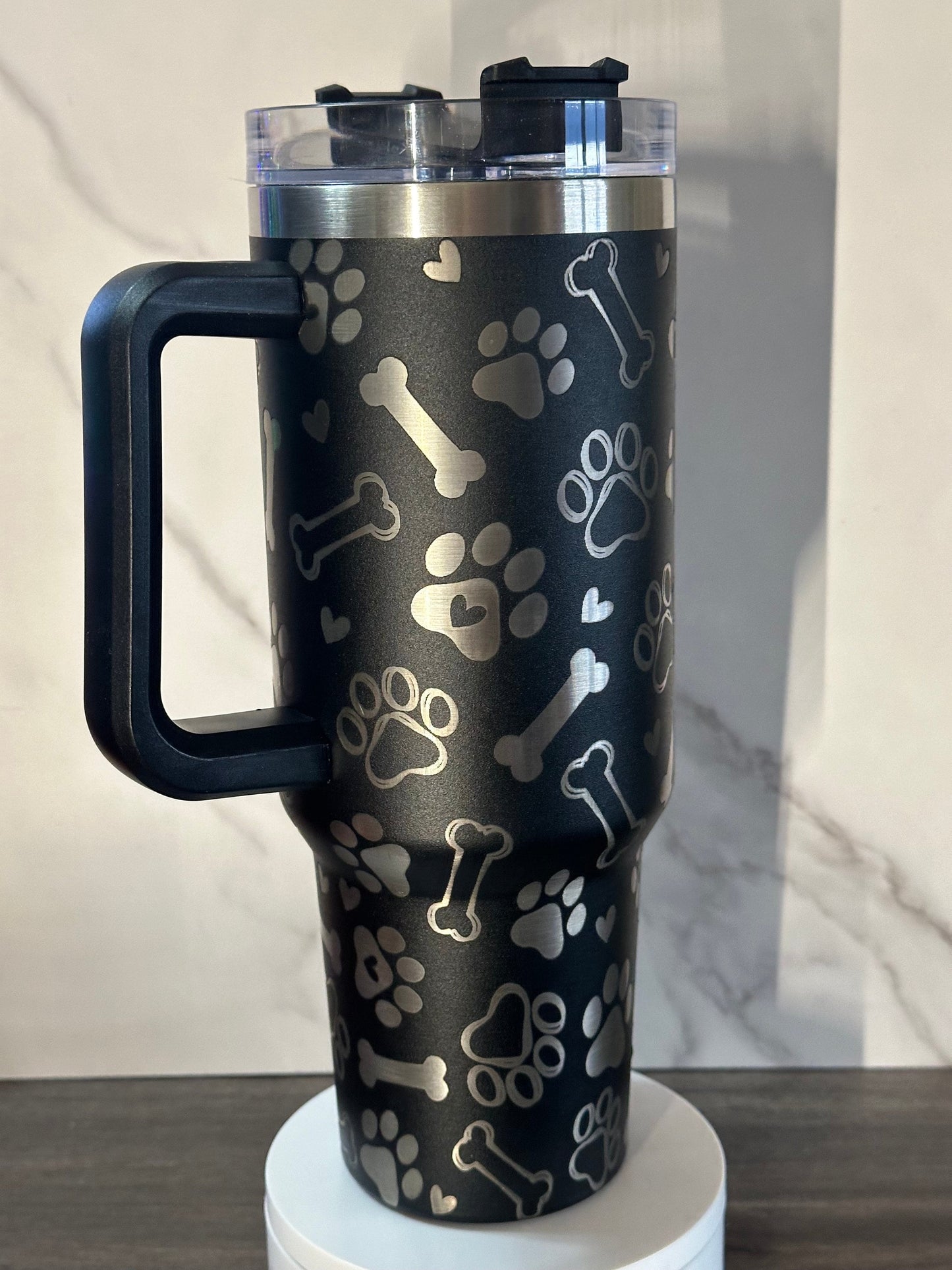 Dog Tumbler, Laser Engraved, 40oz Stainless Steel Tumbler with Handle