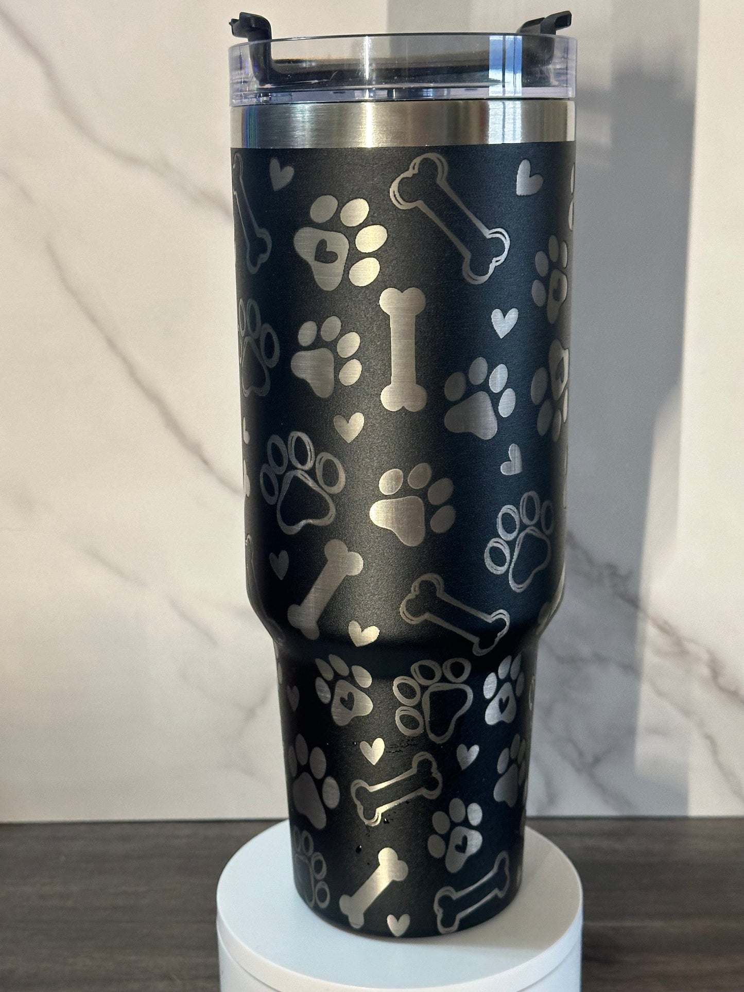 Dog Tumbler, Laser Engraved, 40oz Stainless Steel Tumbler with Handle