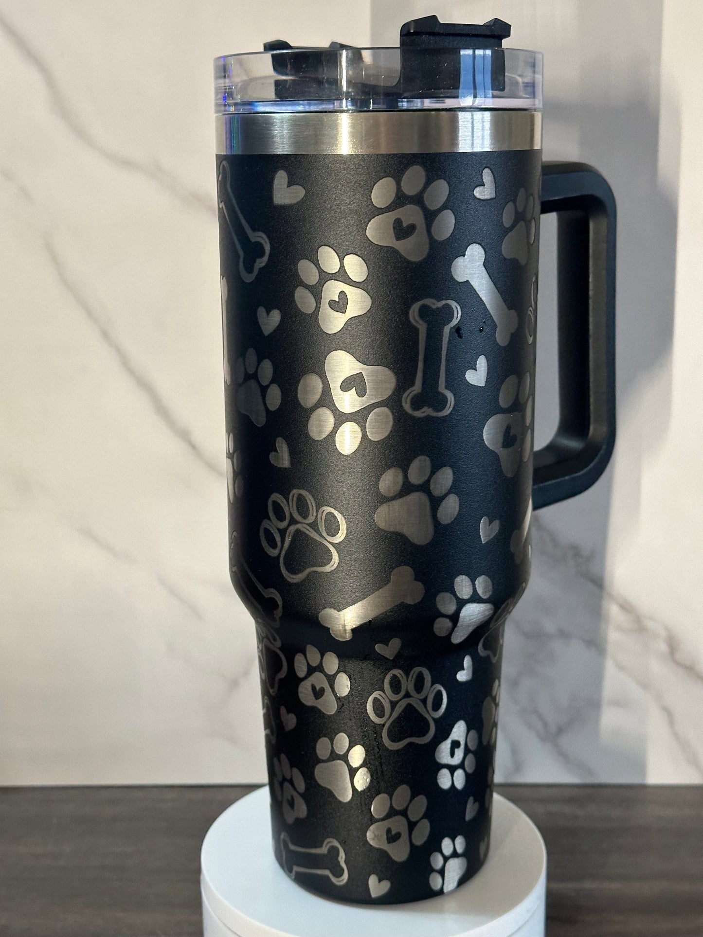 Dog Tumbler, Laser Engraved, 40oz Stainless Steel Tumbler with Handle
