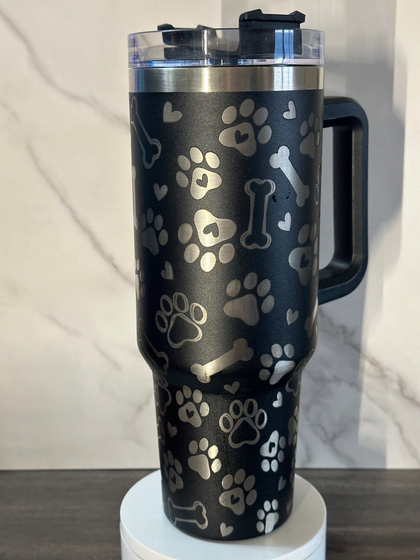 Personalized Dog Mom Tumbler - Large 40oz Steel Cup with Handle, Pet Lover Gift