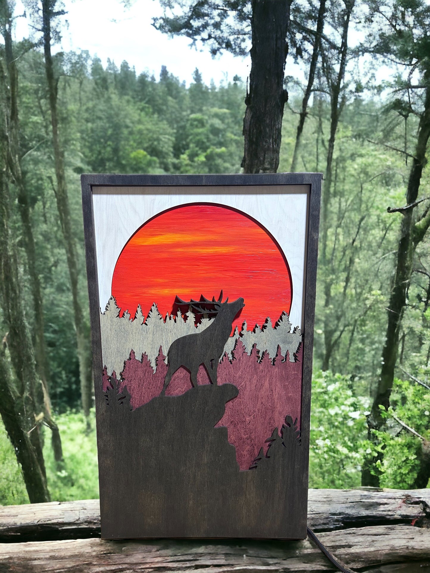 Wooden Elk Mountain Wall Art, 5 Layers