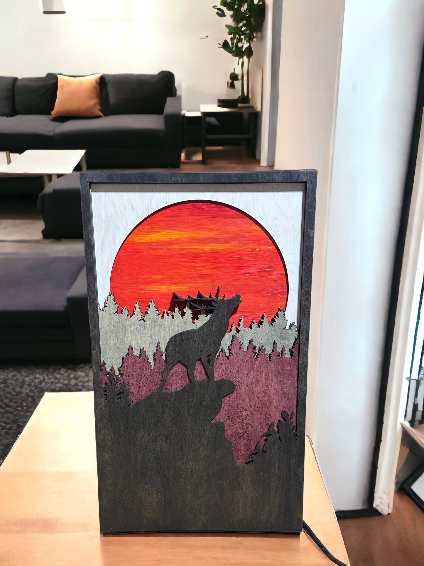 Wooden Elk Mountain Wall Art, 5 Layers