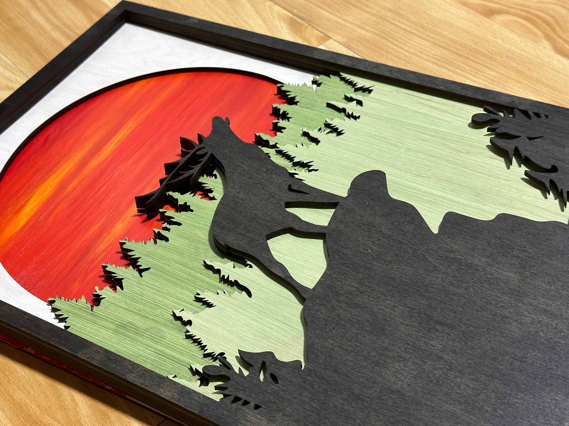 Wooden Elk Mountain Wall Art, 5 Layers