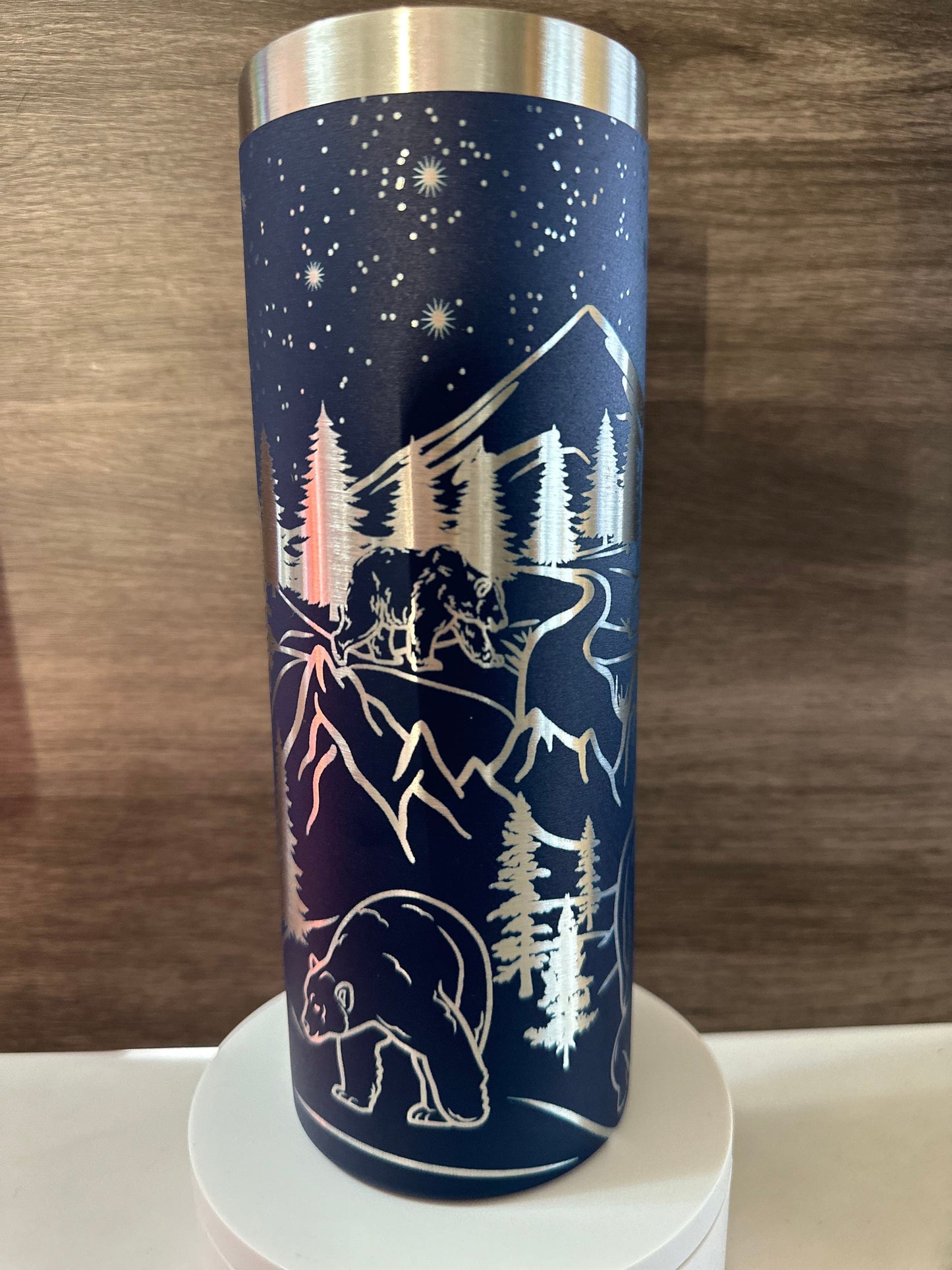 Mountain and Bear Wilderness Tumbler, Laser Engraved, 20oz - Free Personalization Optional