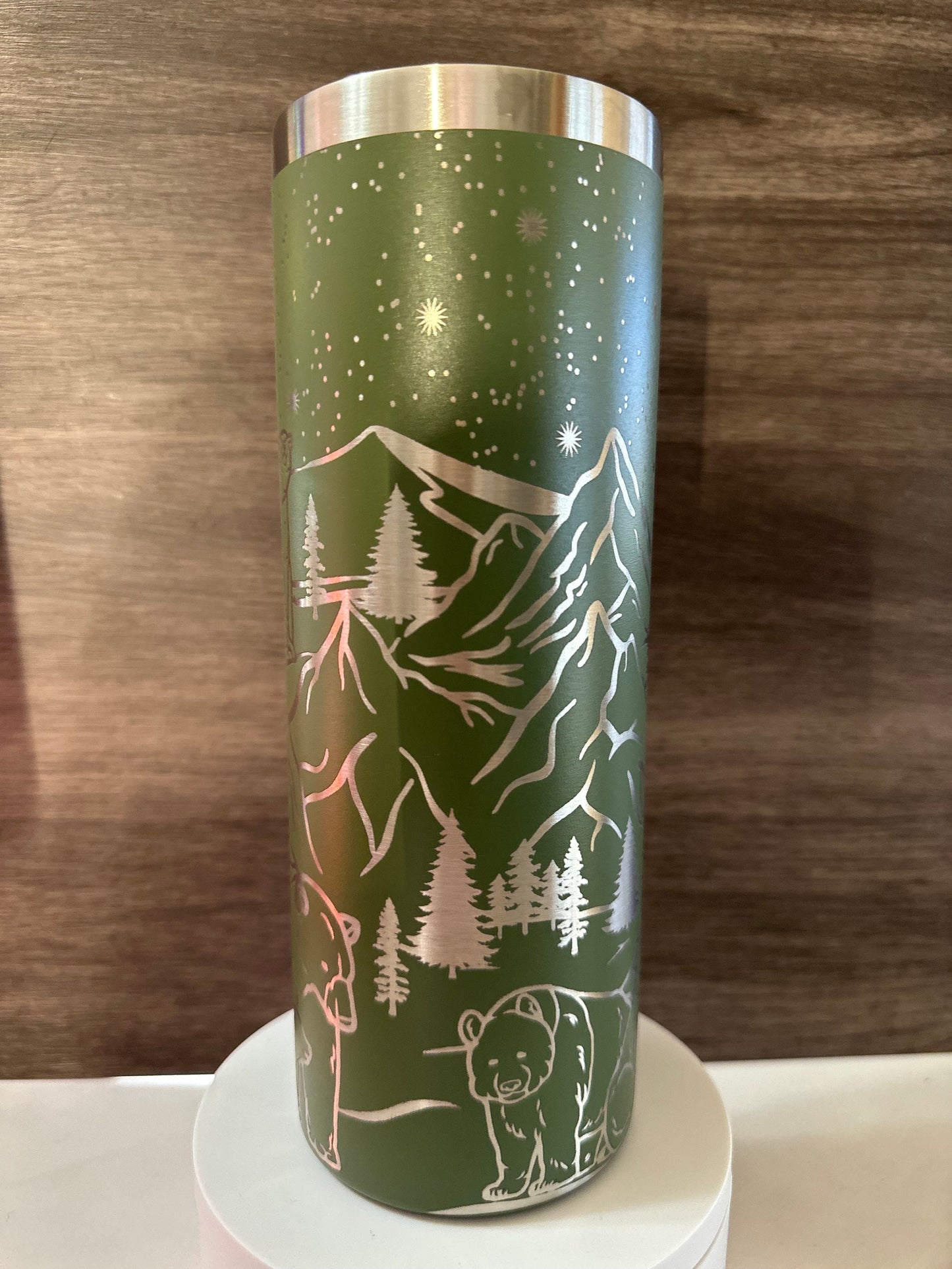 Mountain and Bear Wilderness Tumbler, Laser Engraved, 20oz - Free Personalization Optional