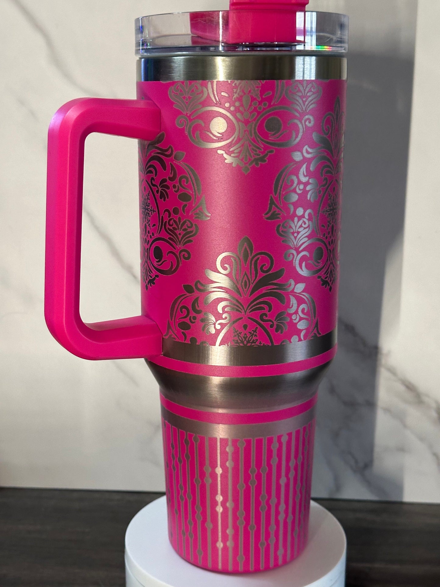 40oz Engraved Tumbler with Handle, Hot Pink, Mint