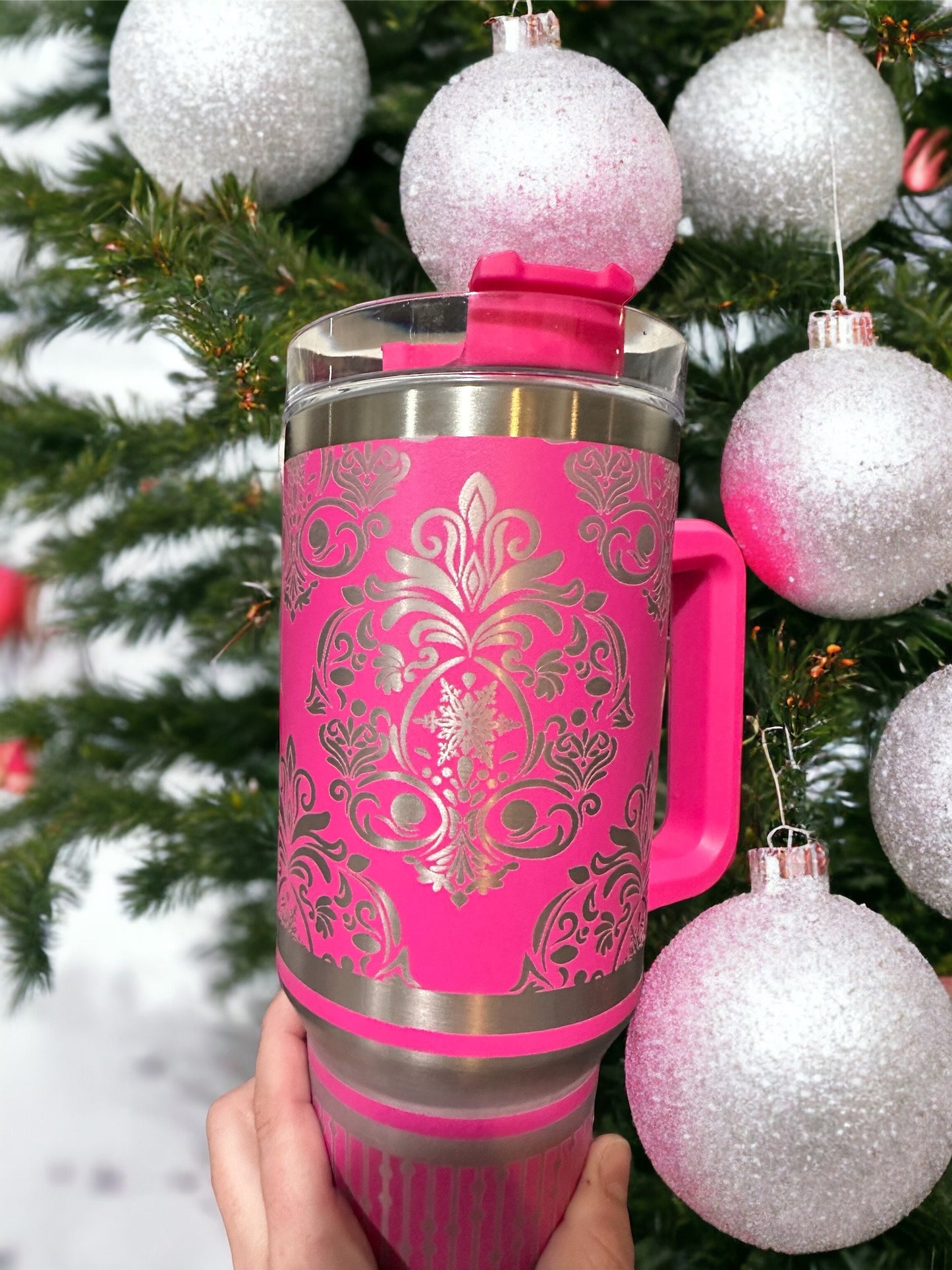 40oz Engraved Tumbler with Handle, Hot Pink, Mint