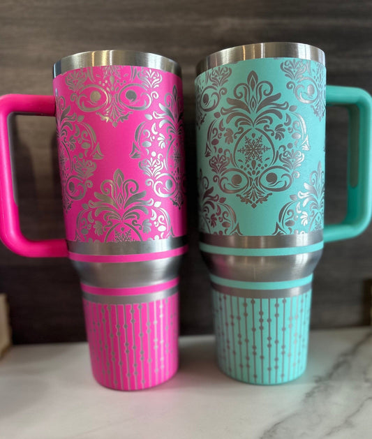 40oz Engraved Tumbler with Handle, Hot Pink, Mint