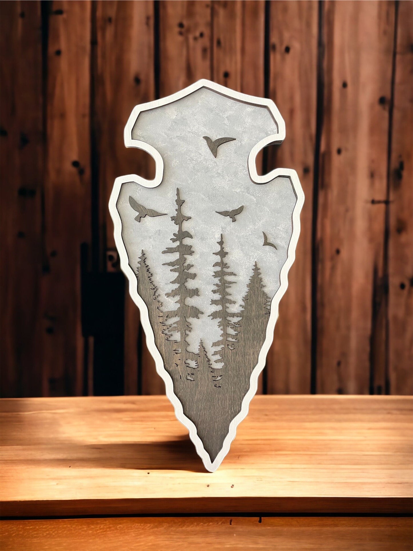 Native American Inspired Arrowhead Decor - Boho Chic Wall Art with Birds and Trees