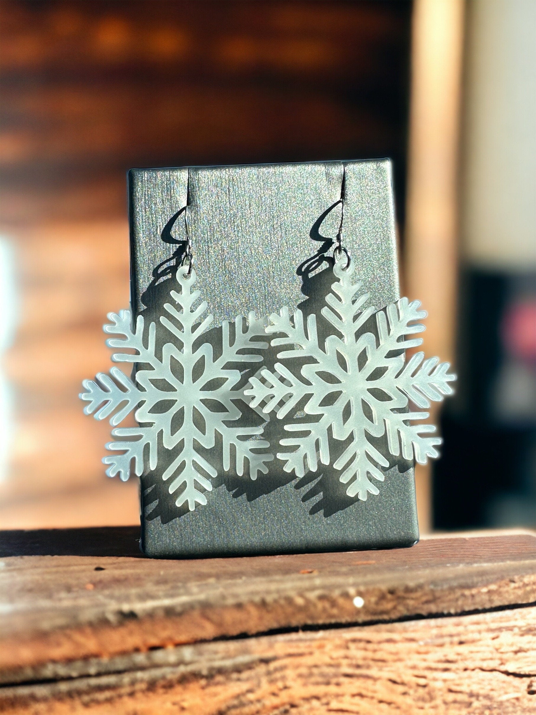 Snowflake Earrings Hypoallergenic Stainless Steel hook, Lightweight Acrylic