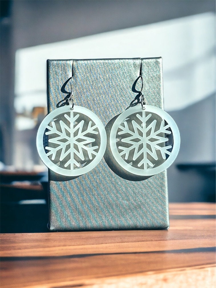 Snowflake Earrings Hypoallergenic Stainless Steel hook, Lightweight Acrylic