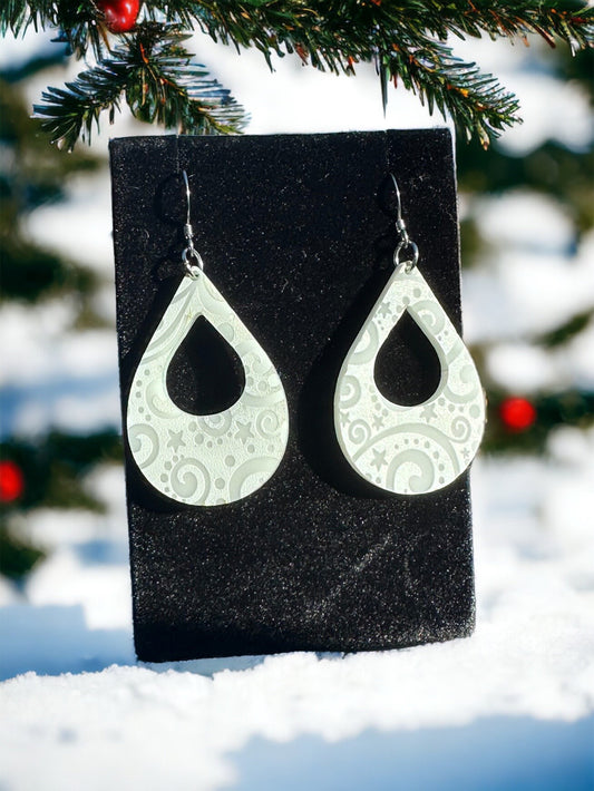 White Swirl Tear Drop Earrings Hypoallergenic Stainless Steel hook, Lightweight Acrylic