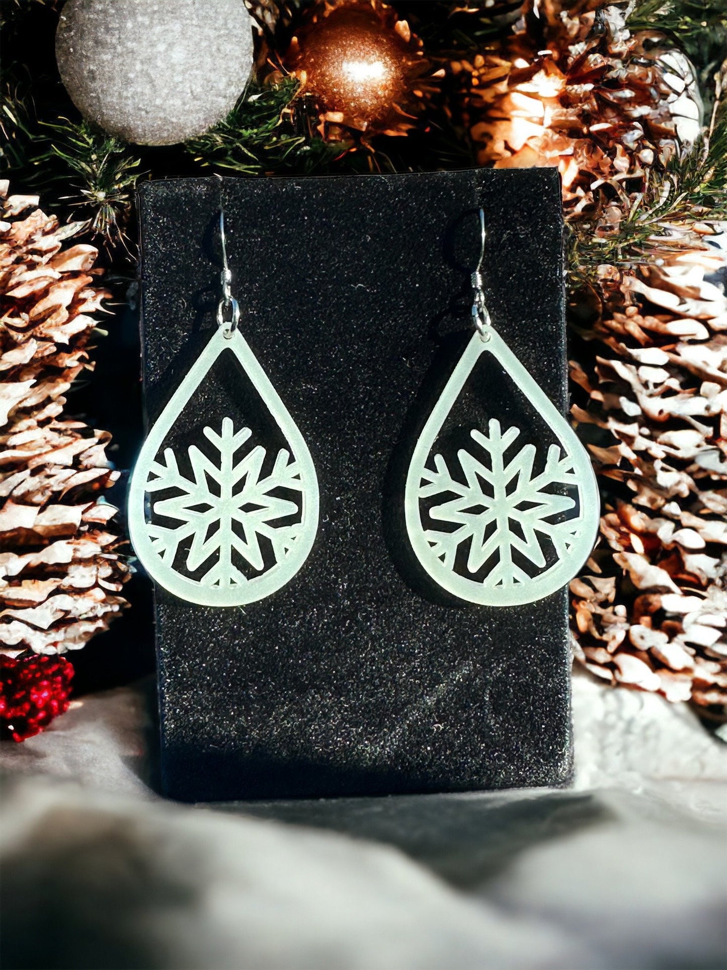 Snowflake Earrings Hypoallergenic Stainless Steel hook, Lightweight Acrylic