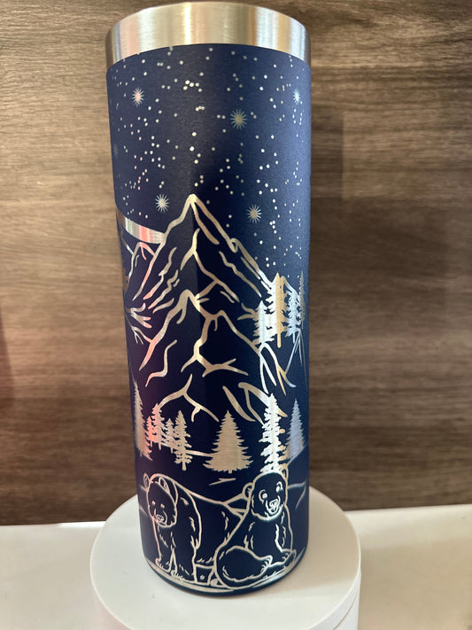 Mountain and Bear Wilderness Tumbler, Laser Engraved, 20oz - Free Personalization Optional
