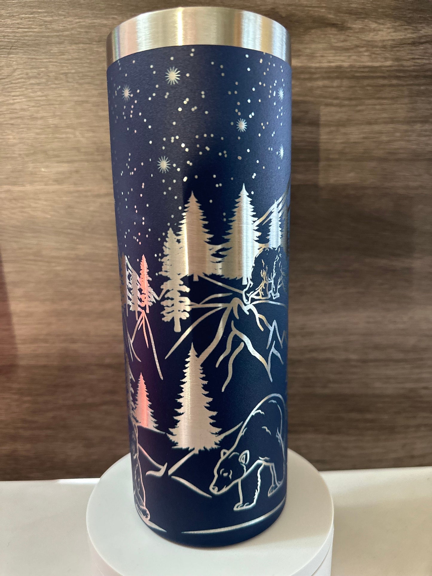 Mountain and Bear Wilderness Tumbler, Laser Engraved, 20oz - Free Personalization Optional