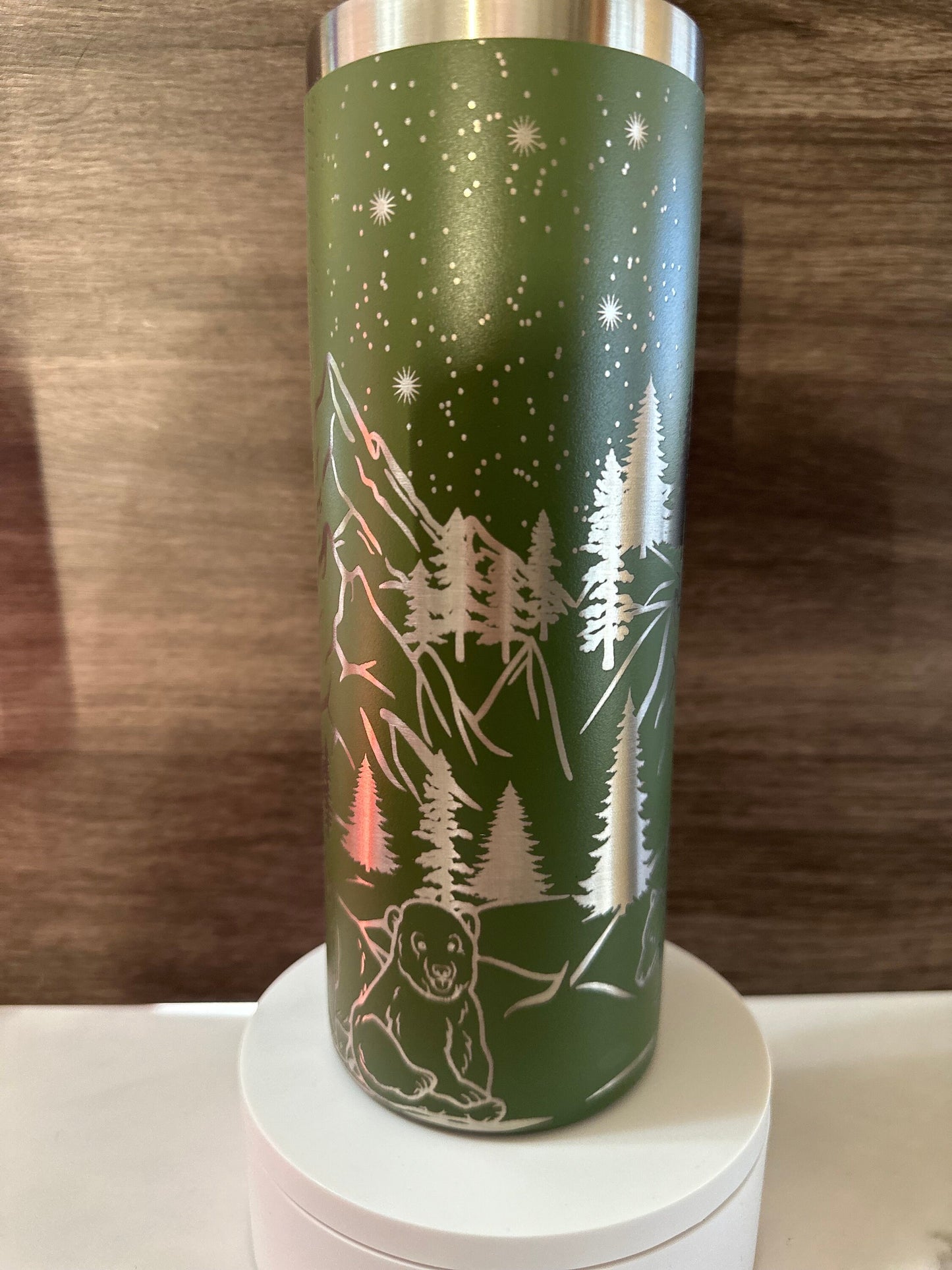 Mountain and Bear Wilderness Tumbler, Laser Engraved, 20oz - Free Personalization Optional