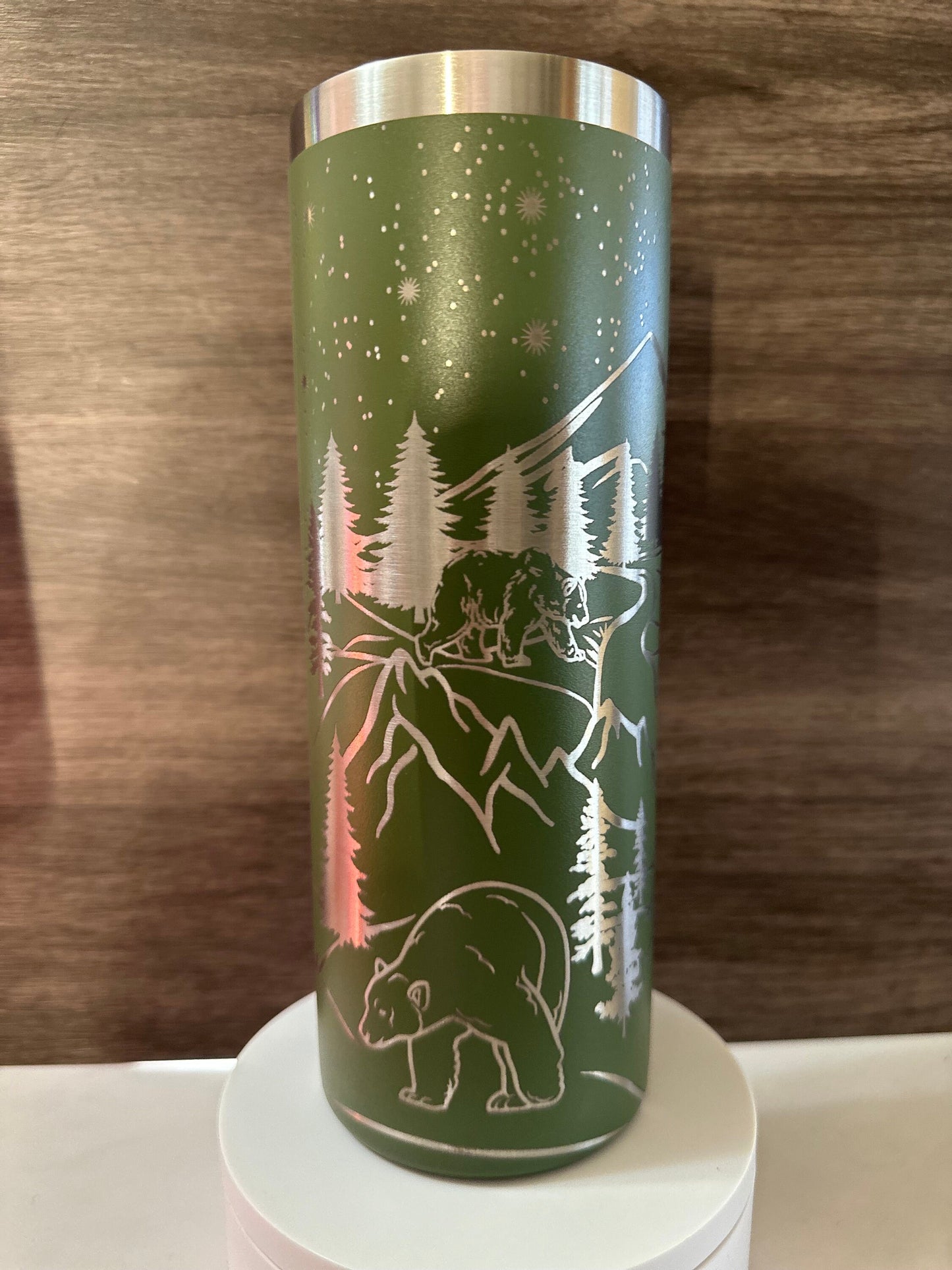 Mountain and Bear Wilderness Tumbler, Laser Engraved, 20oz - Free Personalization Optional