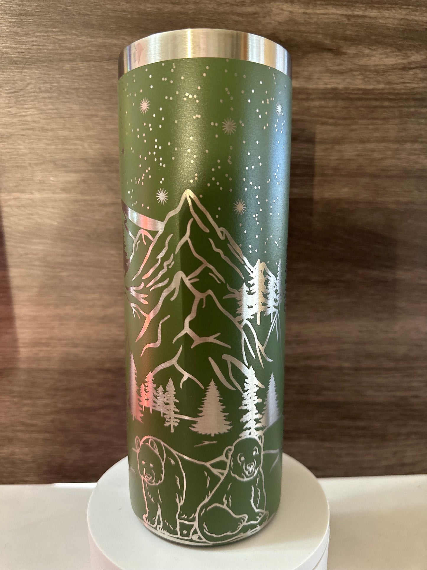 Mountain and Bear Wilderness Tumbler, Laser Engraved, 20oz - Free Personalization Optional