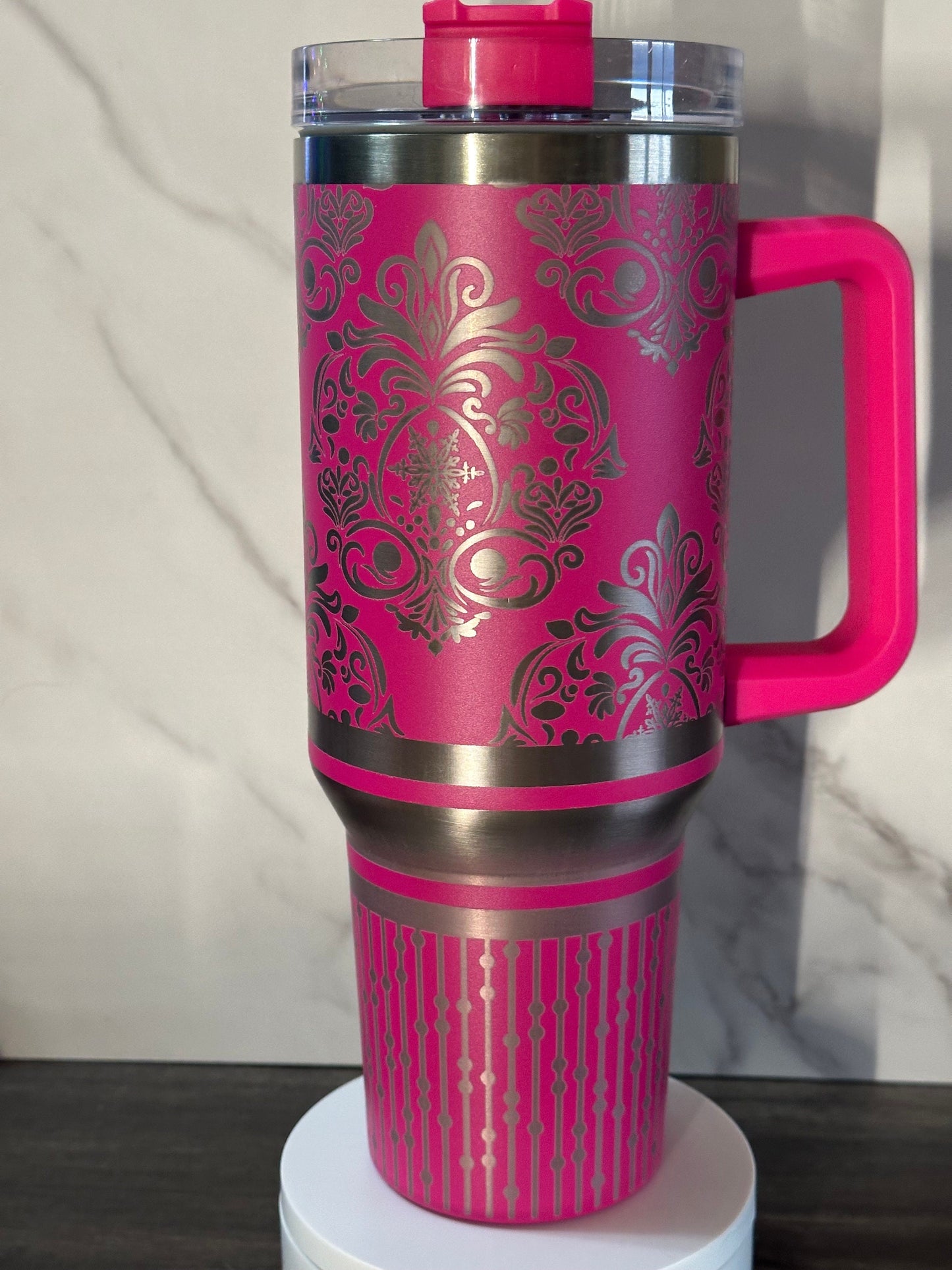 40oz Engraved Tumbler with Handle, Hot Pink, Mint