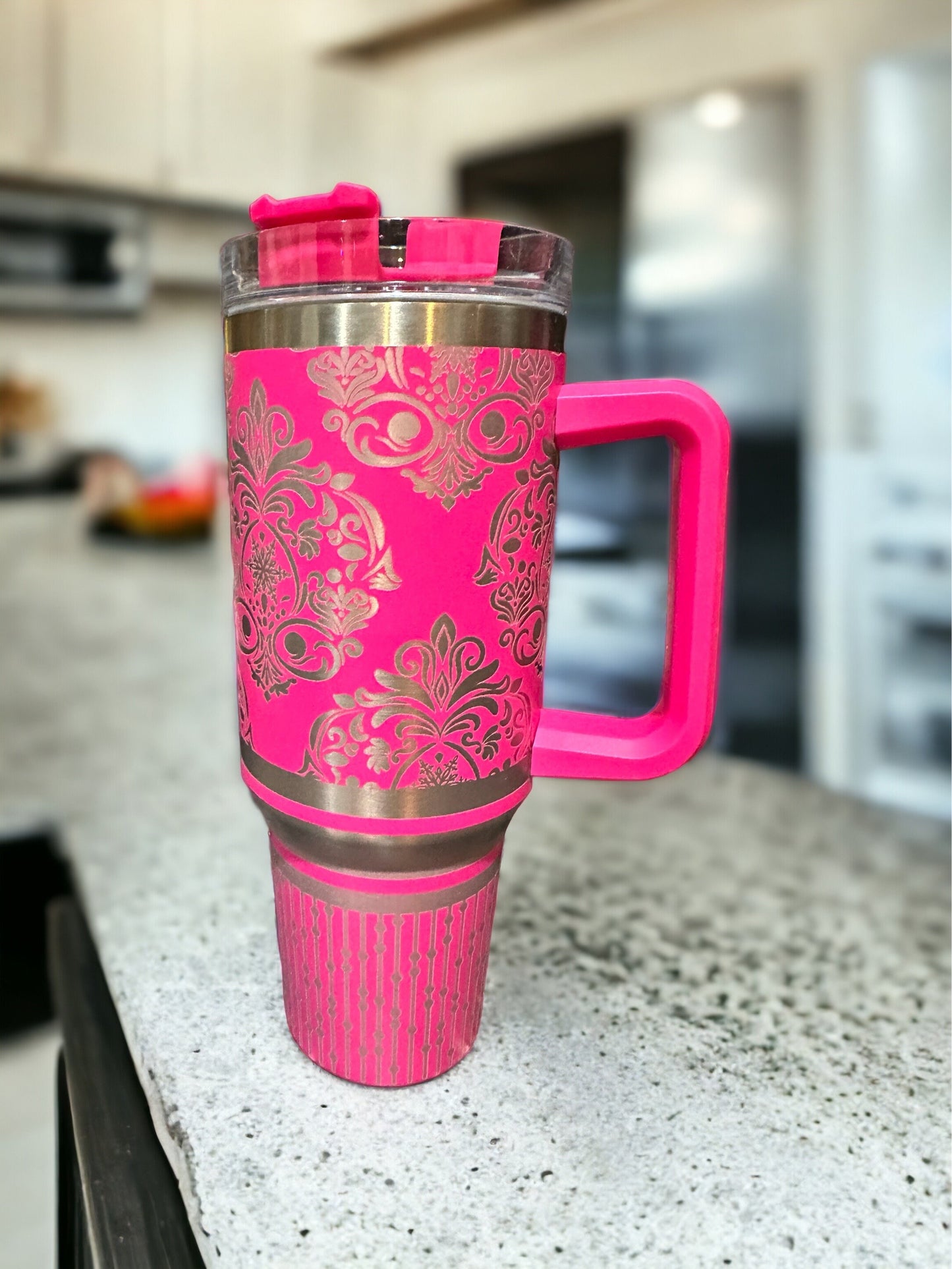 40oz Engraved Tumbler with Handle, Hot Pink, Mint