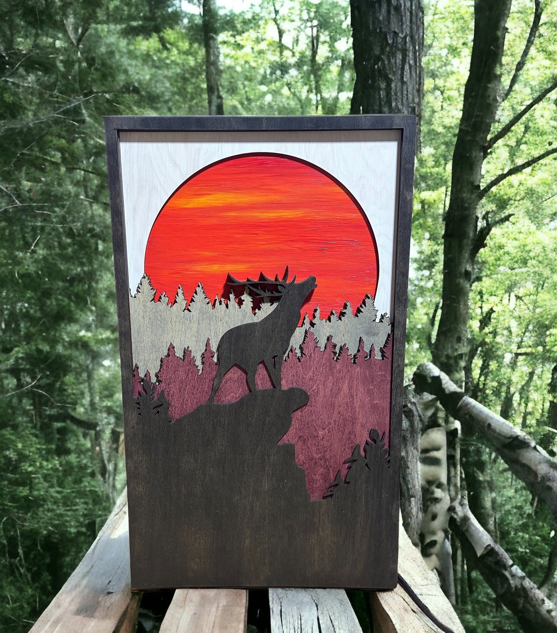 Wooden Elk Mountain Wall Art, 5 Layers