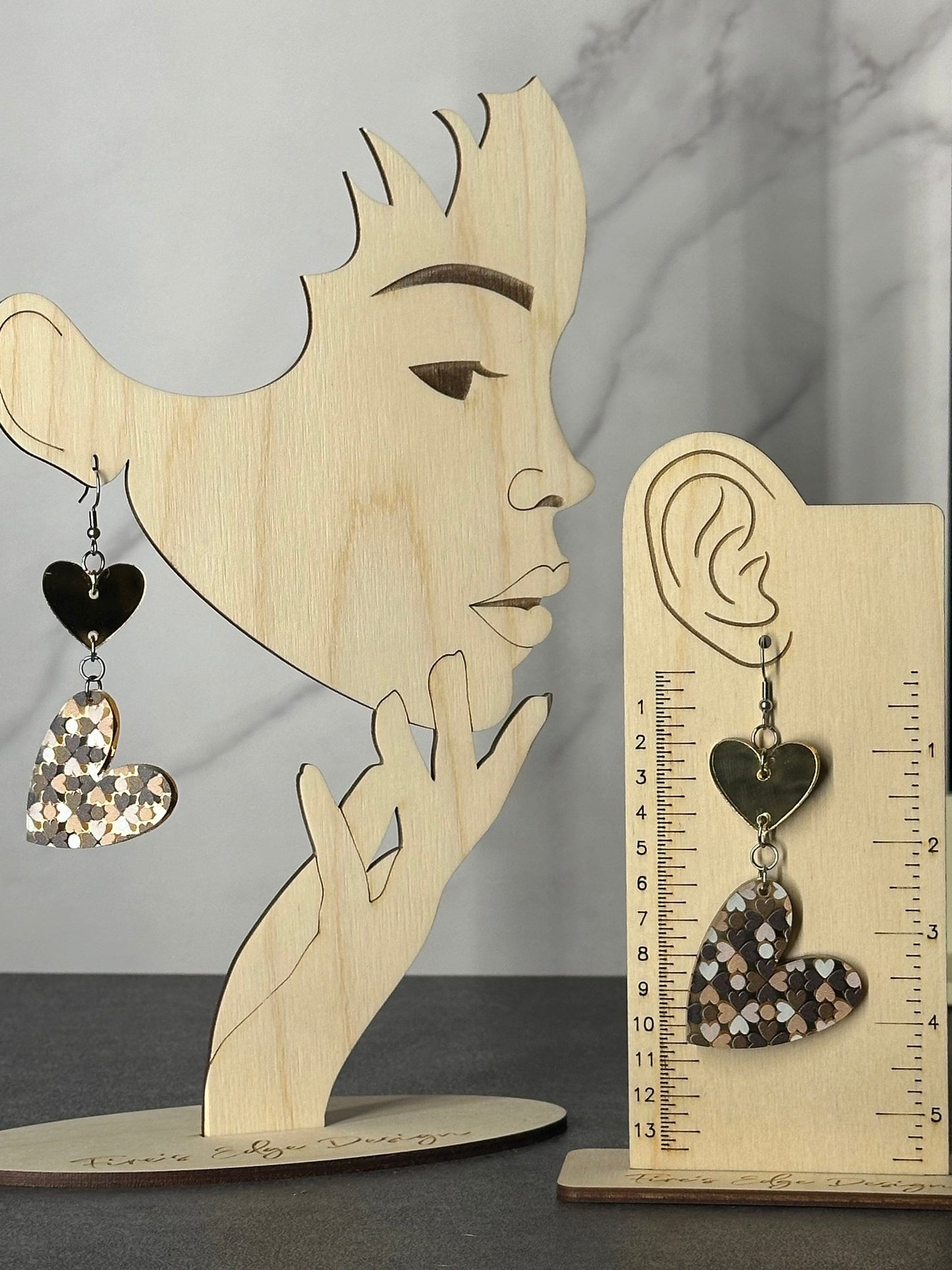 Double Heart Earrings, Gold Mirrored Acrylic, Lightweight Stainless Steel Hypoallergenic