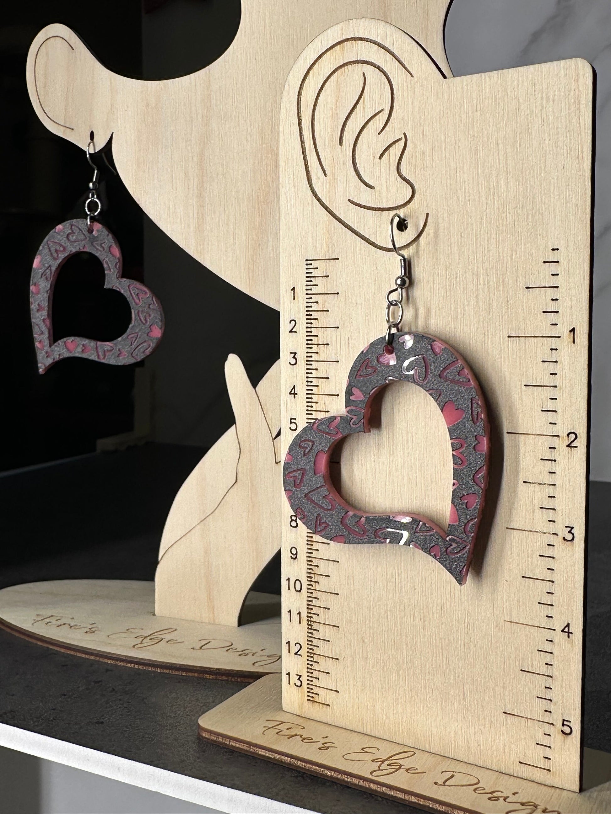 Heart Earrings, Two Tone Mirrored Acrylic, Lightweight Stainless Steel Hypoallergenic