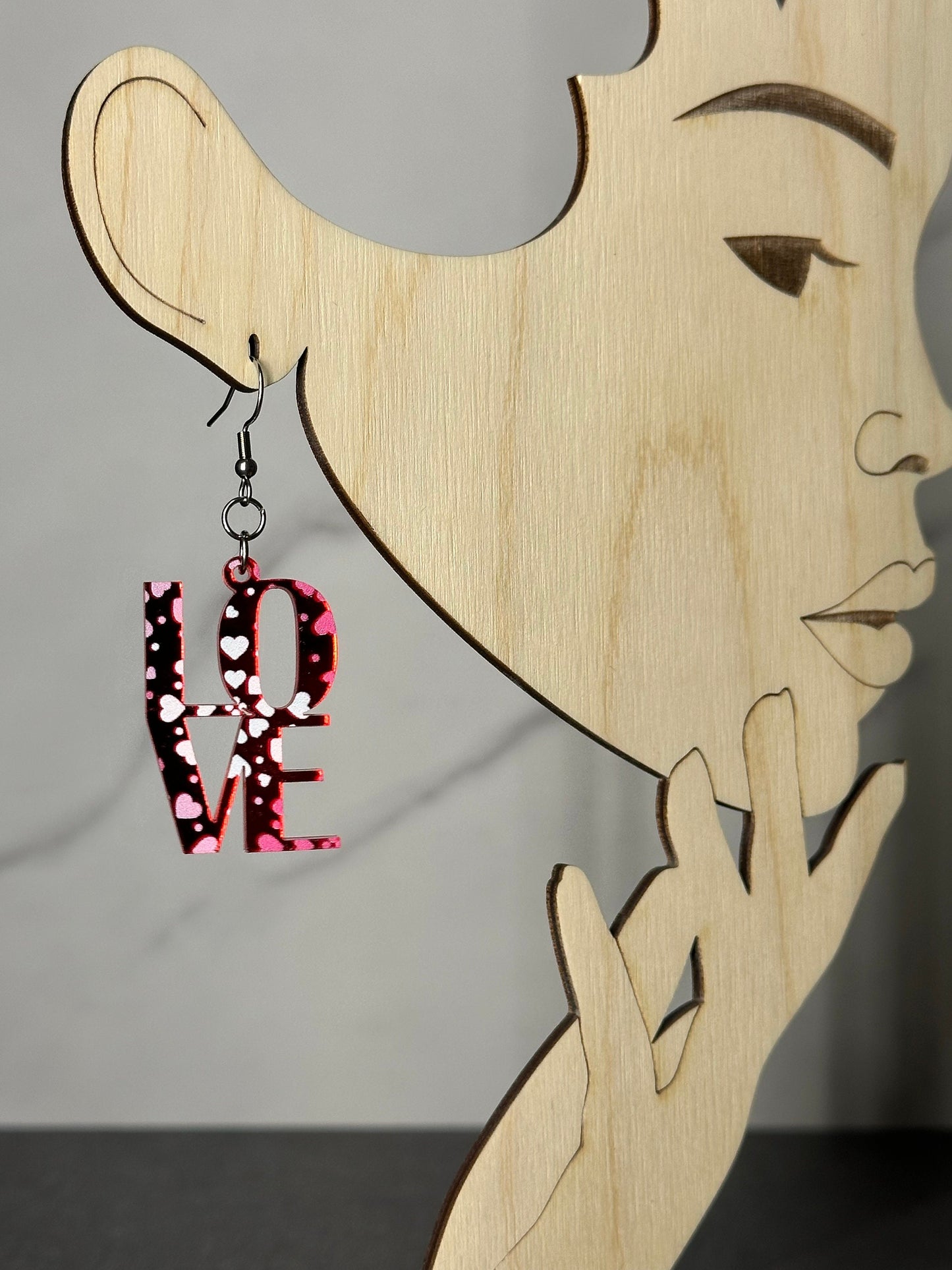 LOVE Earrings, Mirrored Acrylic, Lightweight Stainless Steel Hypoallergenic