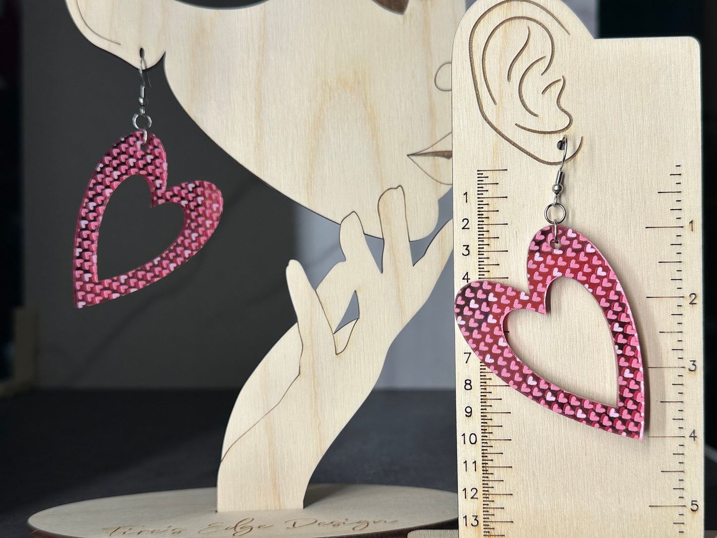 Valentine’s Day Heart Earrings, Pink Mirrored Acrylic, Lightweight Stainless Steel Hypoallergenic