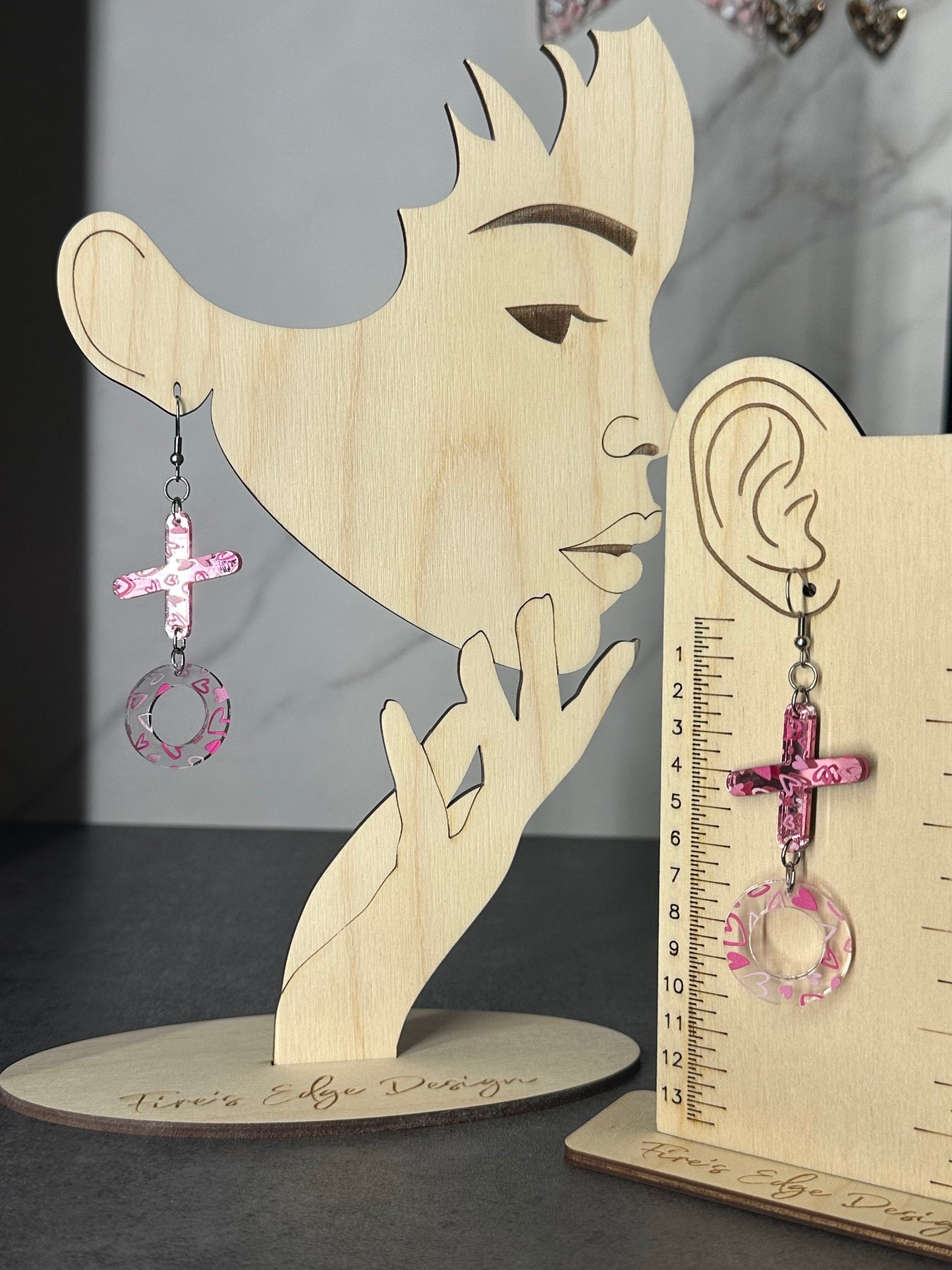 Pink XOXO Earrings, Pink Mirrored Acrylic, Lightweight Stainless Steel Hypoallergenic