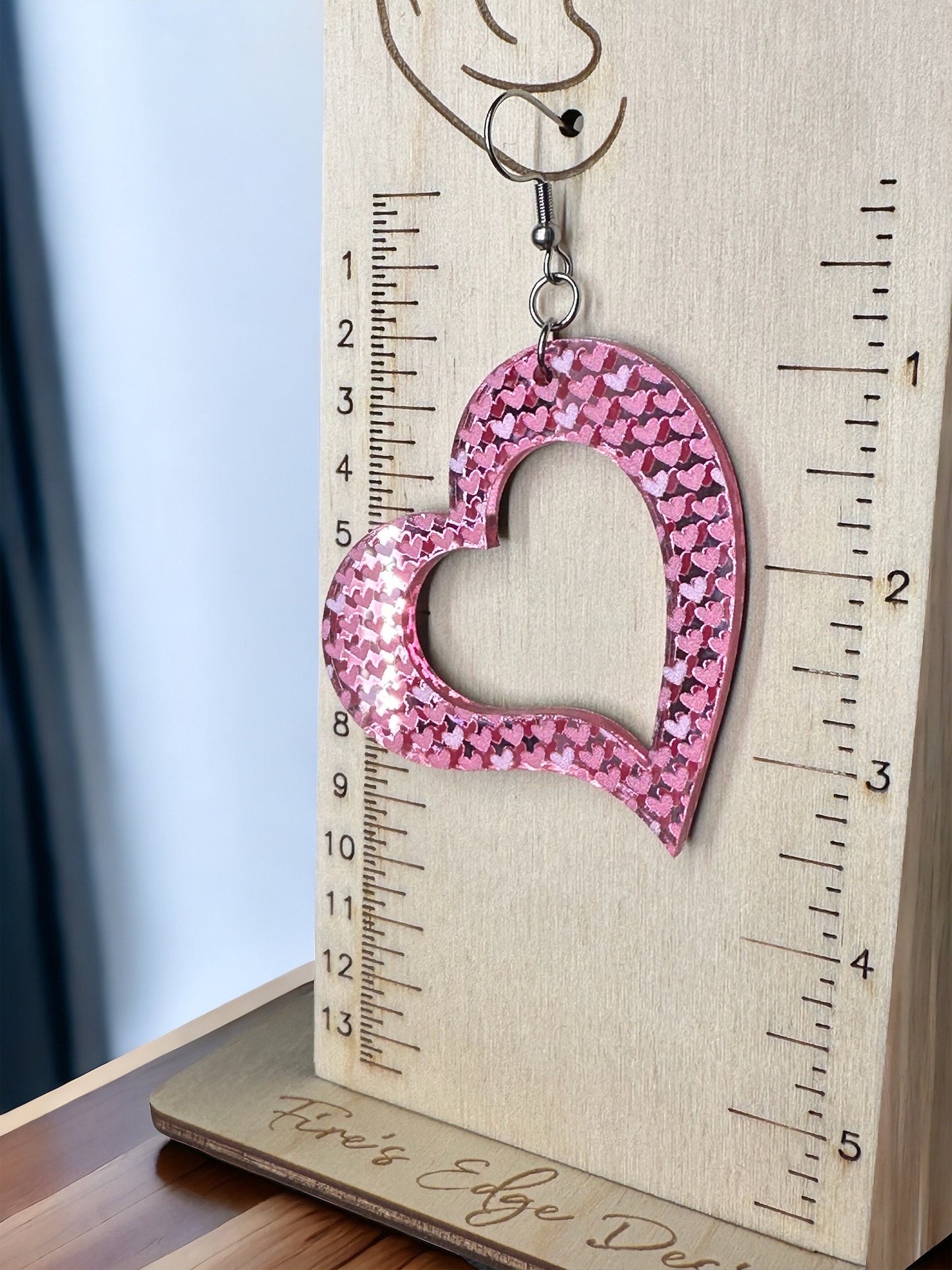 Valentine’s Day Heart Earrings, Pink Mirrored Acrylic, Lightweight Stainless Steel Hypoallergenic