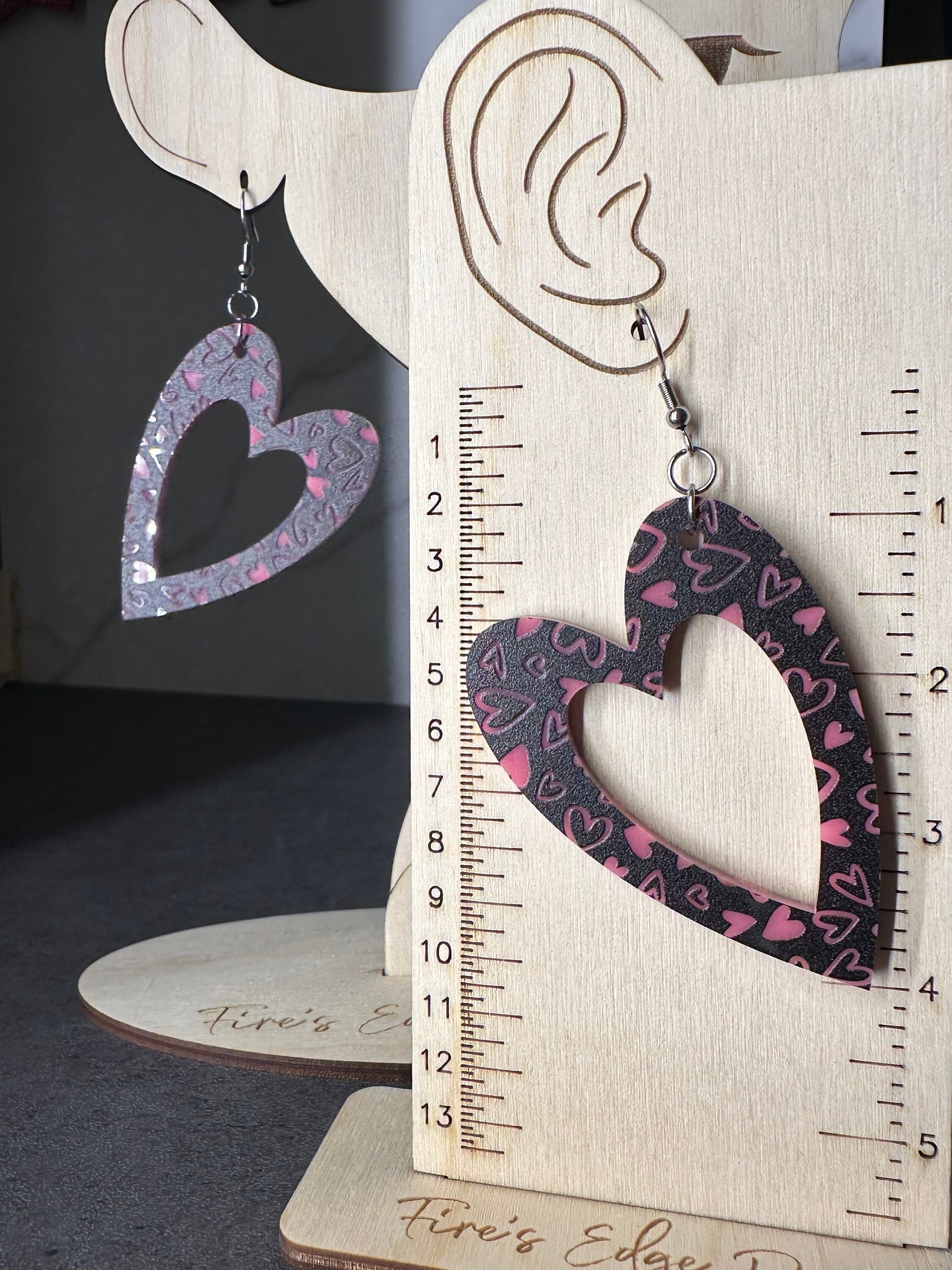 Heart Earrings, Two Tone Mirrored Acrylic, Lightweight Stainless Steel Hypoallergenic