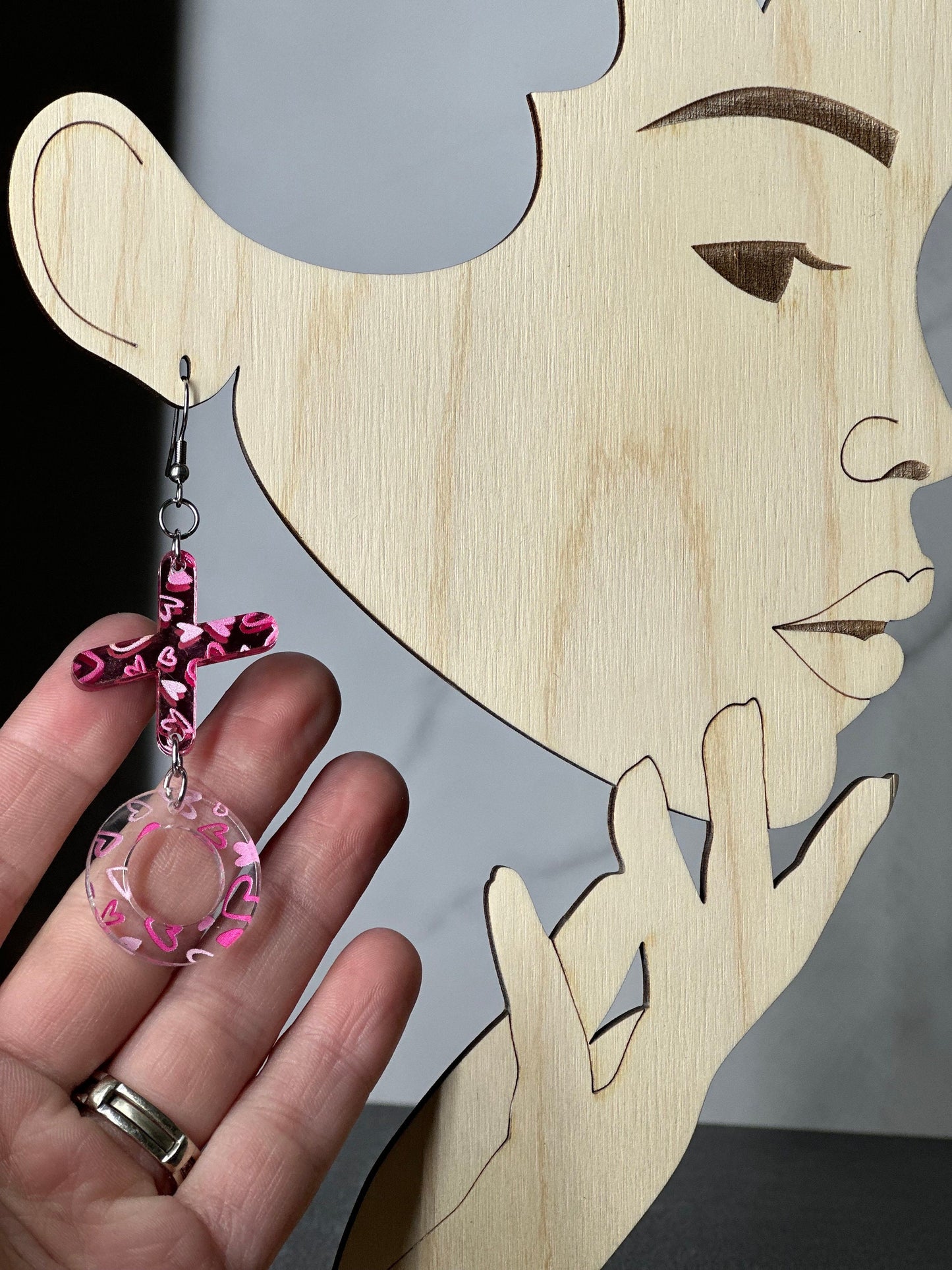 Pink XOXO Earrings, Pink Mirrored Acrylic, Lightweight Stainless Steel Hypoallergenic