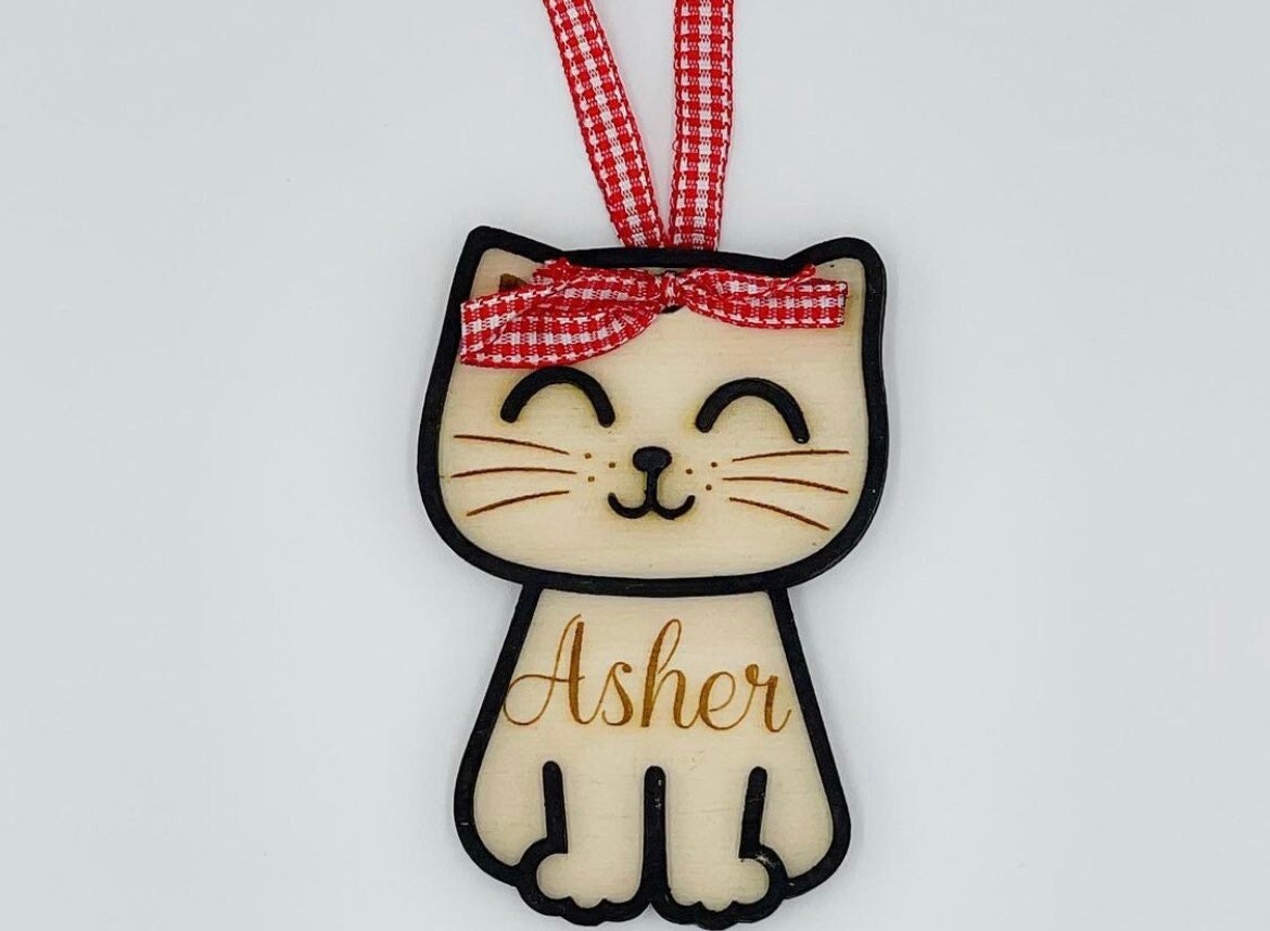 Dog Cat Christmas Ornament, Wooden