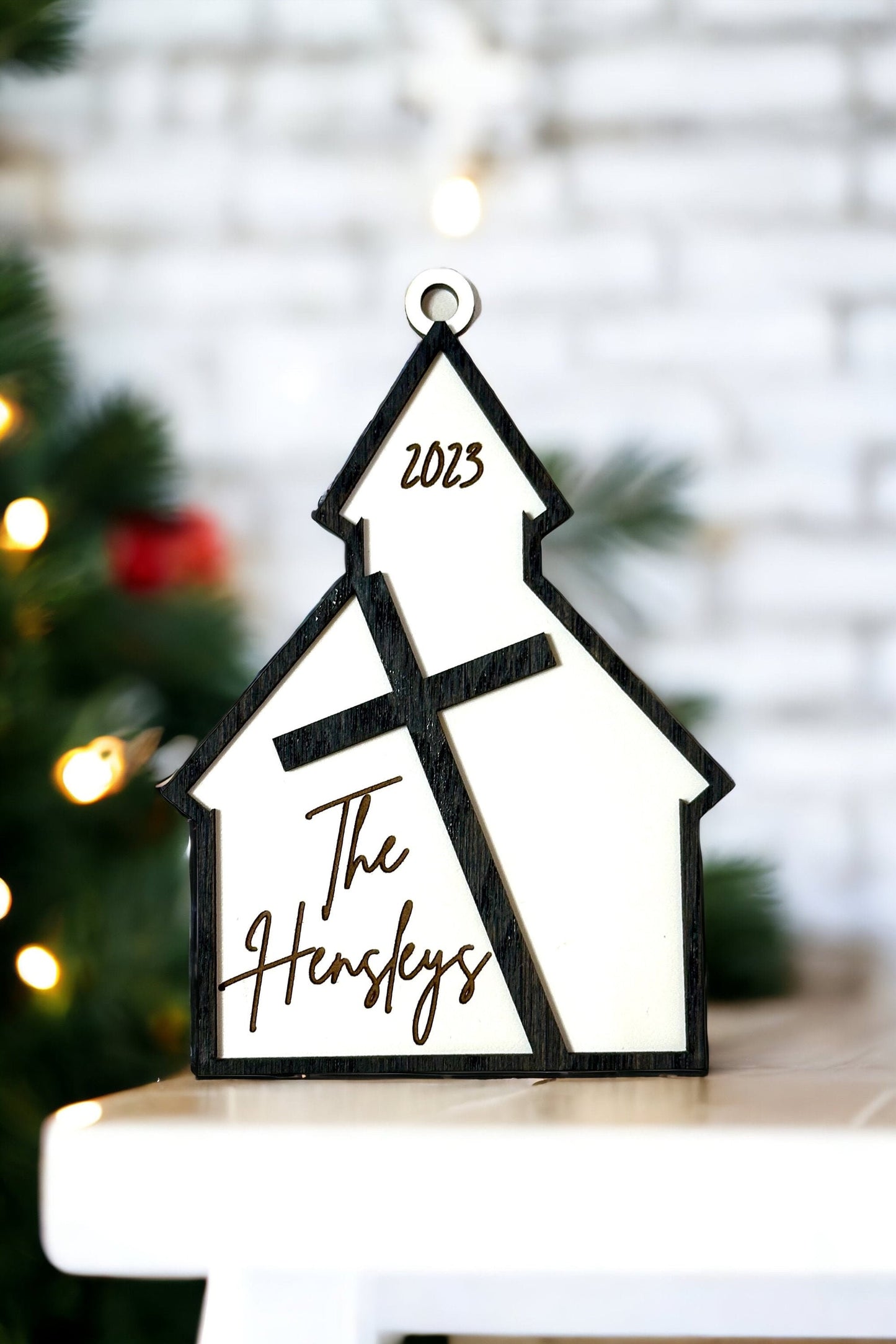 Personalized Church House Ornament, Layered Wooden, 2 Designs