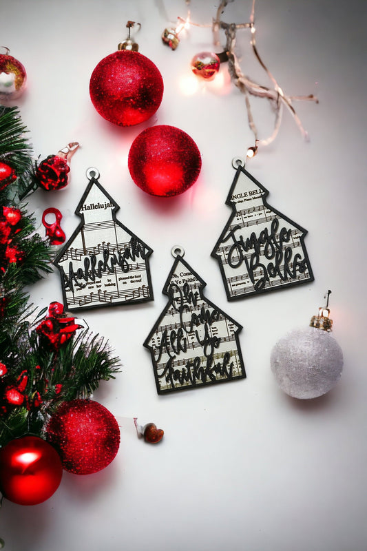 Hallelujah Bell Trio, Come All Ye Faithful, Christmas Ornament Set, Religious Holiday Decor, Handmade Wood Ornaments, Layered Wood, Set of 3