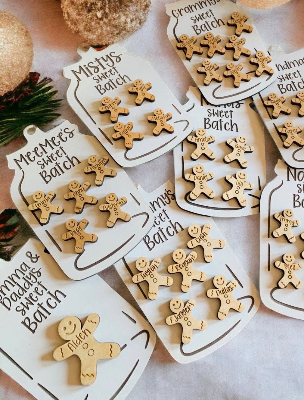 Sweet Batch Gingerbread Family Ornament, Up to 7 names, Wooden