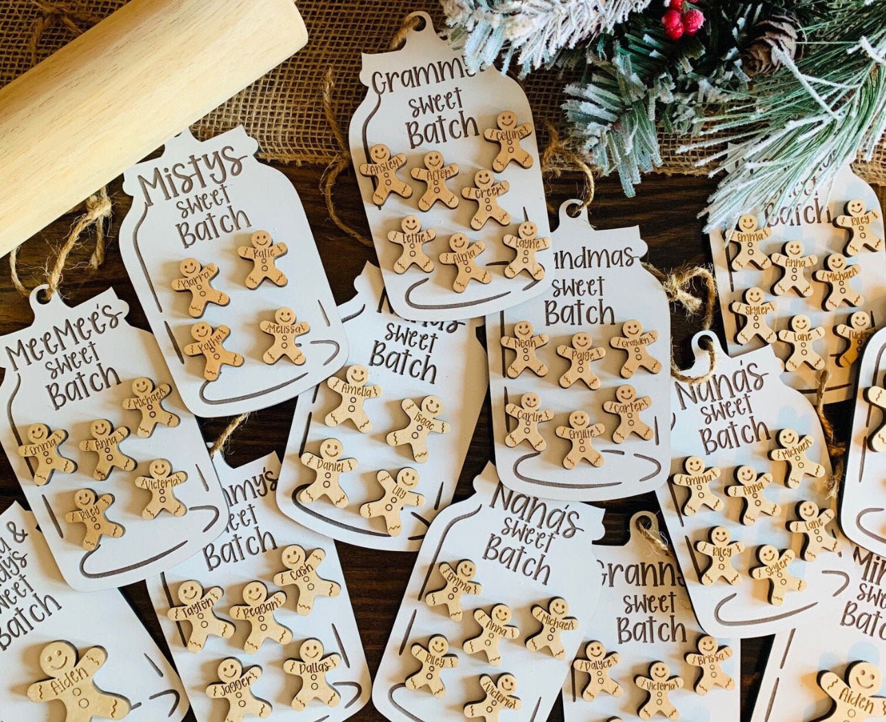 Sweet Batch Gingerbread Family Ornament, Up to 7 names, Wooden