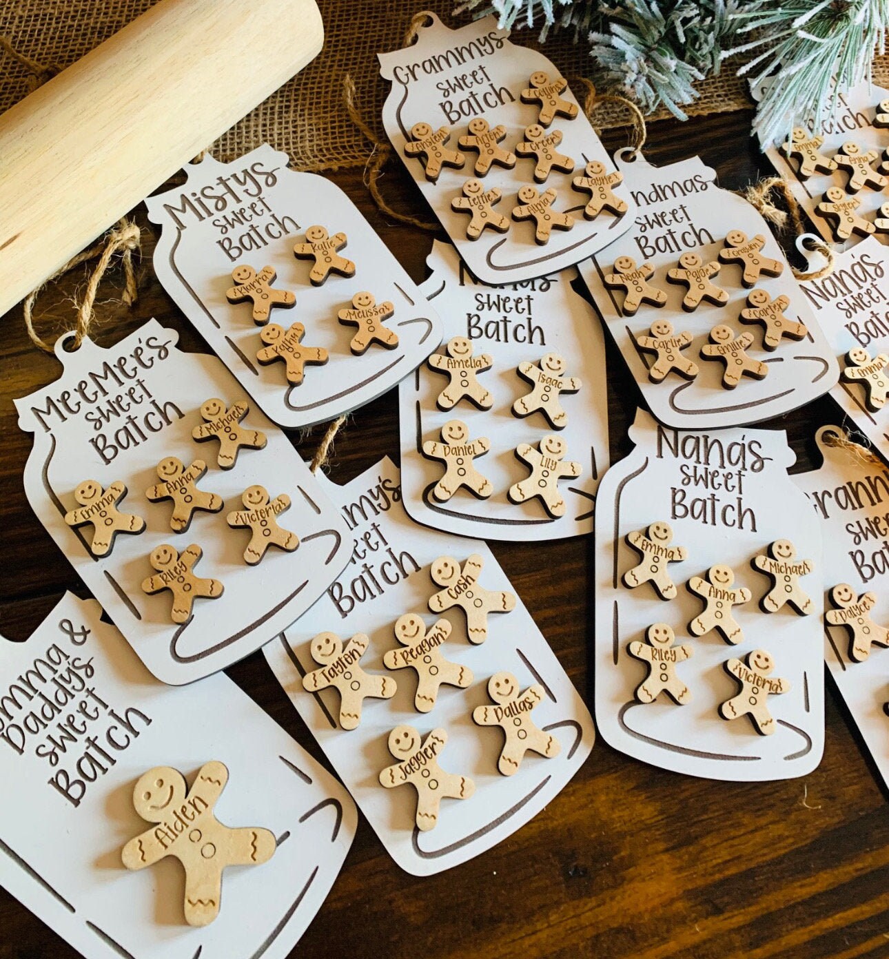 Sweet Batch Gingerbread Family Ornament, Up to 7 names, Wooden