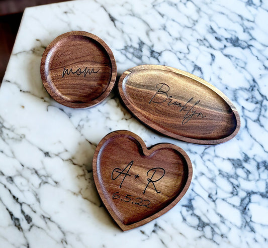 Custom Engraved Wooden Ring Dish - Personalized Engagement Gift for Wife - Wedding Anniversary Jewelry Holder