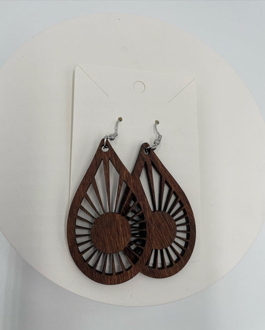 Geometric Style Wooden Earrings, Hypoallergenic