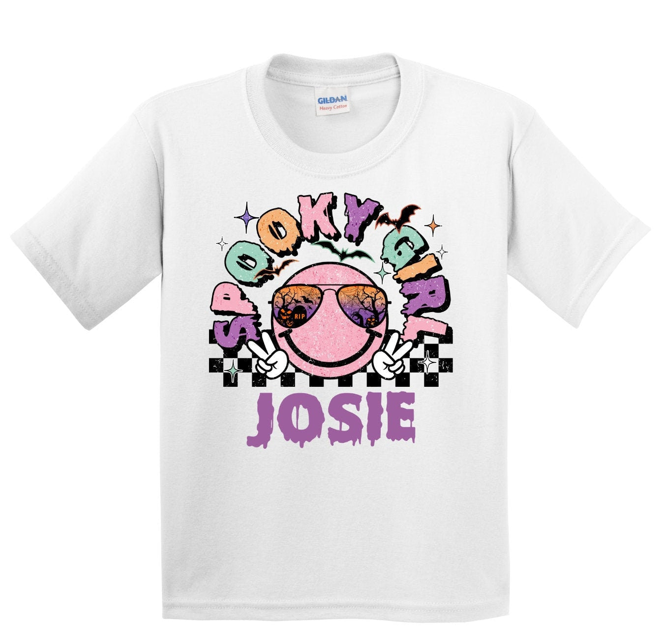 Personalized Spooky Girl Kids Halloween Shirt; Cotton Kids Tee