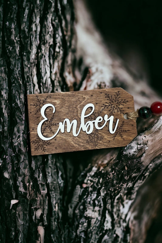 Personalized Christmas Stocking Tags, Wooden, Engraved and Layered