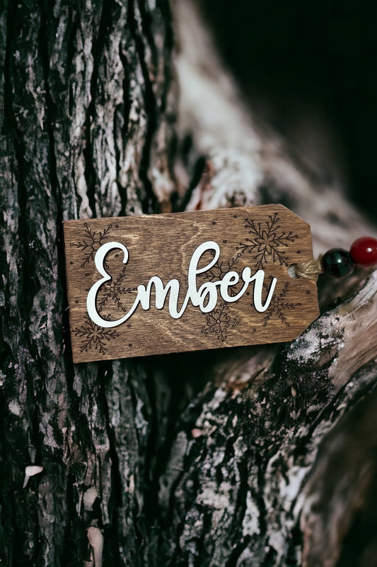 Personalized Christmas Stocking Tags, Wooden, Engraved and Layered