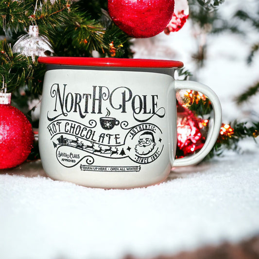 Hot Cocoa, North Pole Hot Chocolate Ceramic Christmas Mug, Engraved