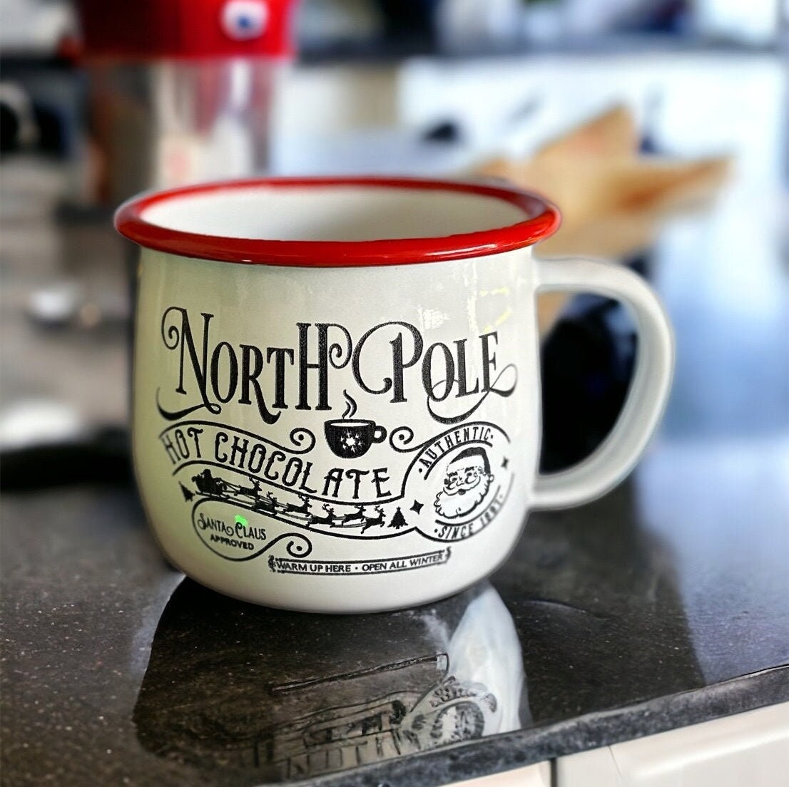 Hot Cocoa, North Pole Hot Chocolate Ceramic Christmas Mug, Engraved