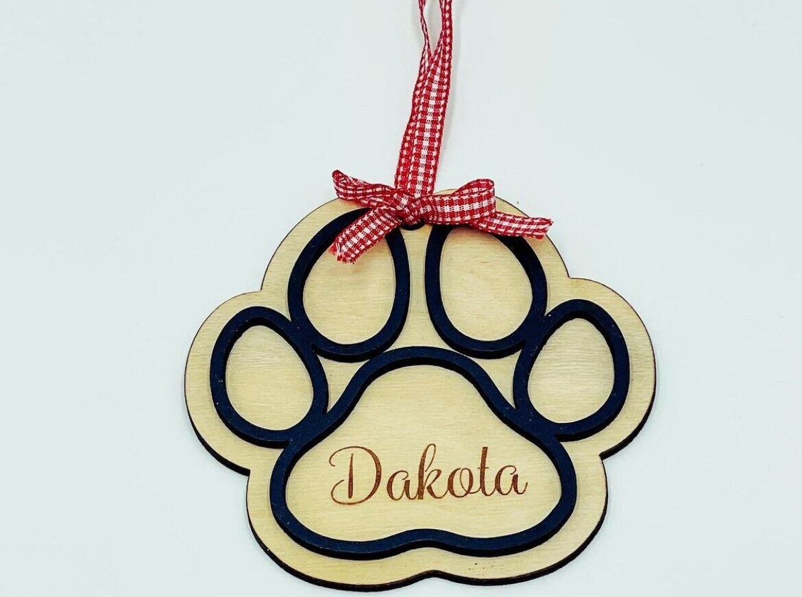 Dog Paw Print Ornament, Personalized Layered Wooden Ornament