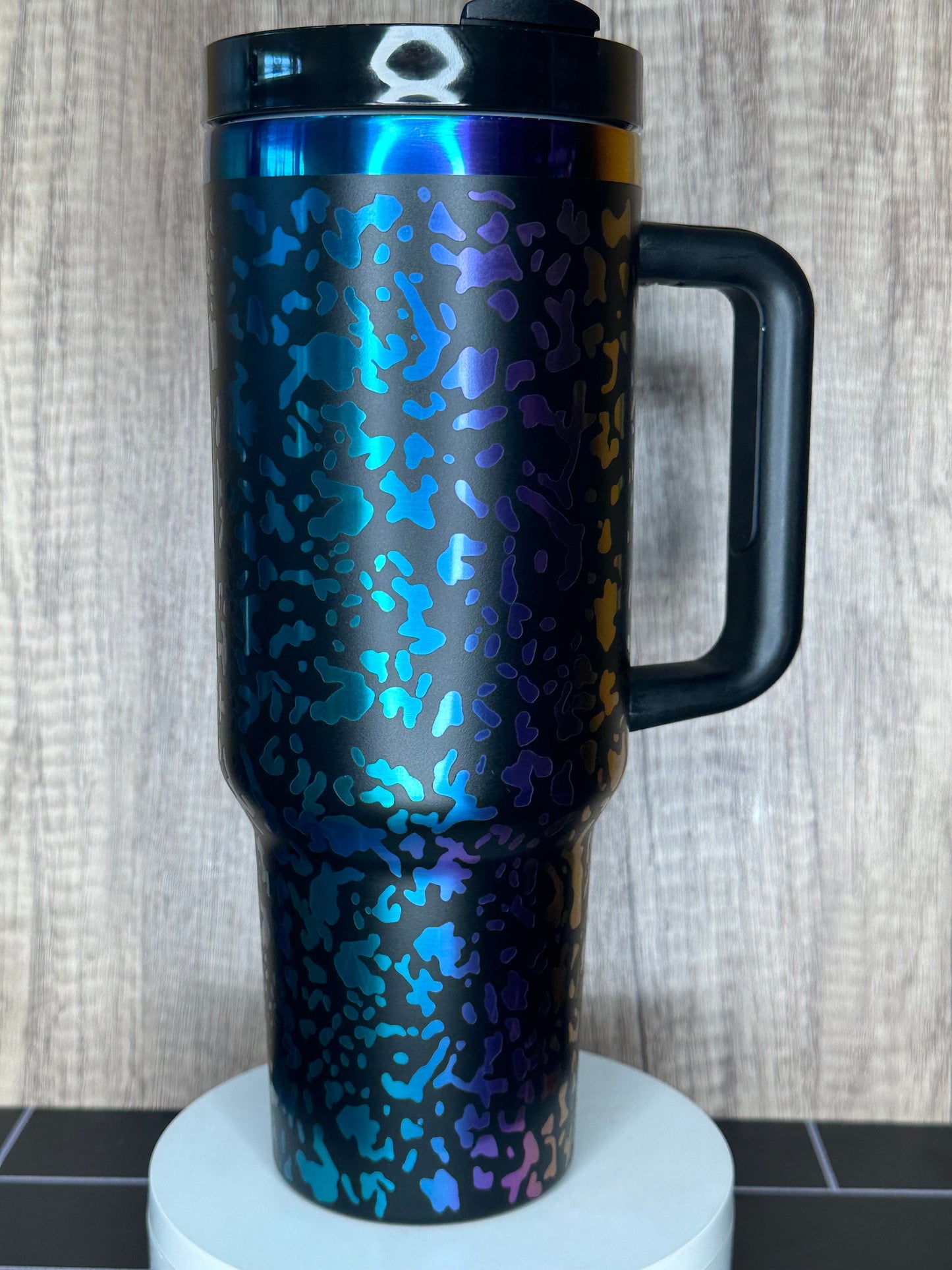 Personalized Teachers Gift, 40oz Tumbler with Handle, Composition Notebook Tumbler, Engraved Black and Rainbow